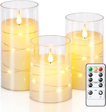 Flickering Flameless Candles with String Lights, Battery Operated Candles, Embed