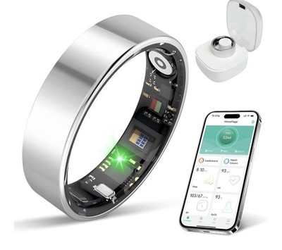 Activity Tracker Ring Silver Heart Rate Blood Pressure SpO2 Sleep Android iOS