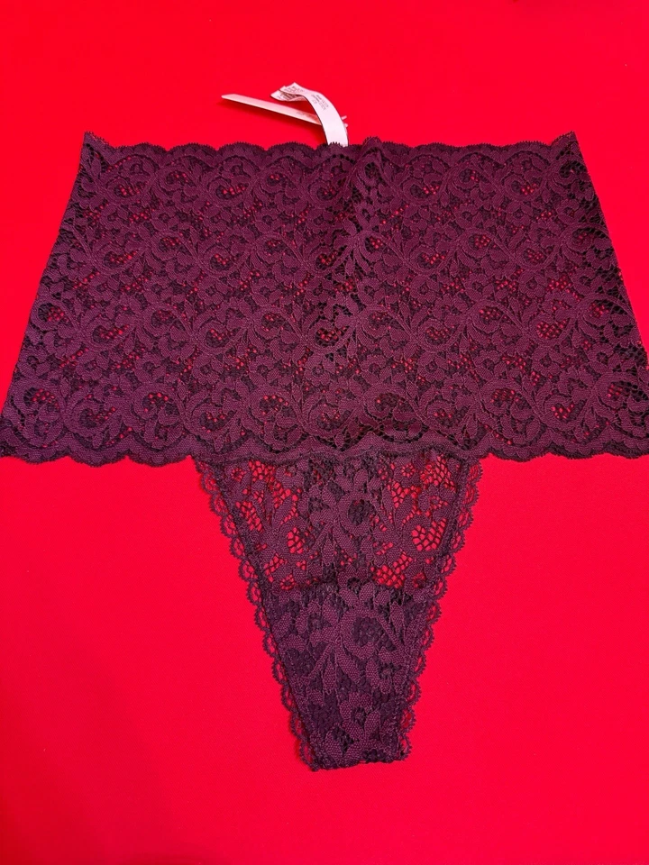 Mediano ❤ Victoria Secret púrpura oscuro mujer encaje tanga bragas cintura alta 27-30” Foto 2 de 4