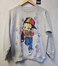 Vtg 90s Betty Boop Peace Crew Neck Sweatshirt L Hip Hop Style Fruit Of The Loom