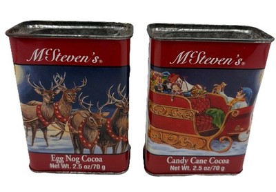 Two VTG McSteven s Cocoa Tins Egg Nog & Candy Cane- Made & Printed in USA  
