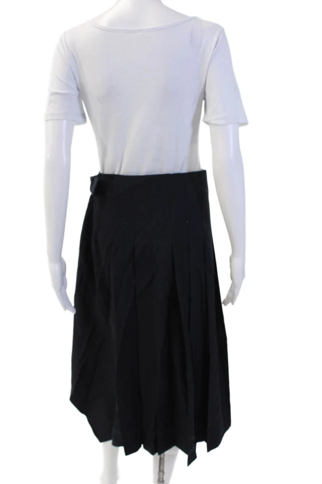 A.L.C. Saia longa plissada feminina azul escuro mistura de linho tamanho P - Imagem 4 de 4