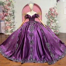 Purple Quinceanera Dresses Ball Gown Off The Shoulder Sequin Applique Beading