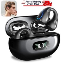 Secure Ear Hook Sports Earbuds Bluetooth 5.3 - IPX5 Waterproof, LED Display Case
