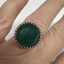 Sterling Silver Faceted Green Stone Ring Size 7