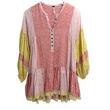 Free People Shibori Long Sleeve Tunic Dress Size S Coral Combo Mini Boho Flowy