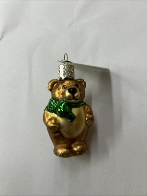 Old World Christmas Mini Toy Brown Bear Cub With Green Scarf