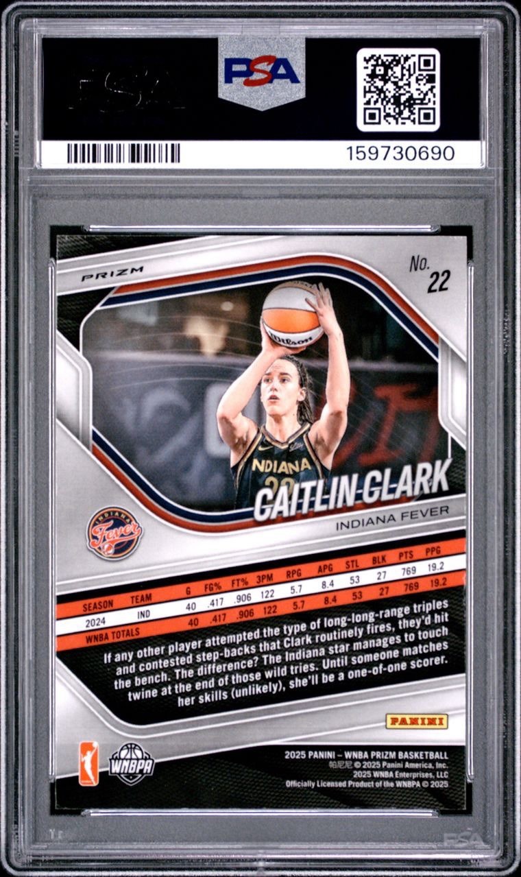 2025 Panini Prizm WNBA Caitlin Clark Blue Velocity #22 PSA 9 Fever view 2