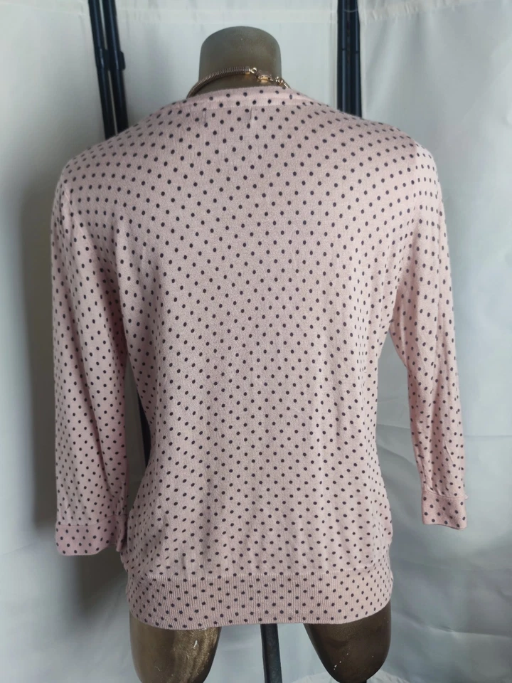 PER UNA CARDIGAN 14 PINK BLACK POLKA DOT SEQUINNED LOOP FRILL FRONT BUTTON UP — 第 4/4 张图片