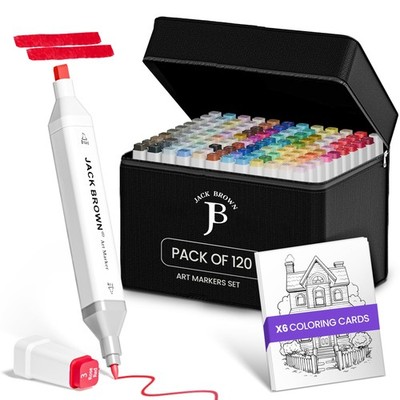 JACK BROWN 120 Colors Alcohol Markers Set with Fine  Chisel Dual Tip -