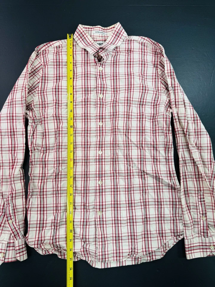 Camisa de vestir Express para hombre extra ajustada talla mediana cuello 15-15,5 a cuadros blanca roja Foto 2 de 4