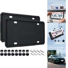 Silicone License Plate Frames 2 Pk Black Car Tag Holder Rust Rattle Proof Mount