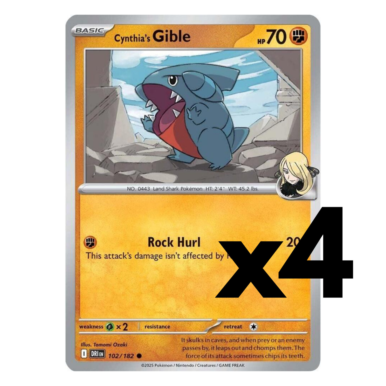 4x Cynthia's Gible - 102/182 -  SV10: Destined Rivals Pokemon Playset x4