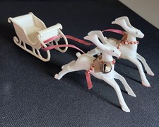 Sleigh and Two Vintage Plastic Christmas Reindeer 1950's