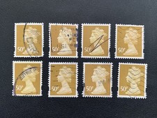 GB 1993 Y1726 EX Y1719 QEII MACHIN 50P OCHRE BROWN 2 SIDE BANDS USED BULK LOT 8