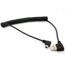 Coiled Mini USB Cable, 90 Degree Spring USB 2.0 to Mini USB Cable Cord  Right