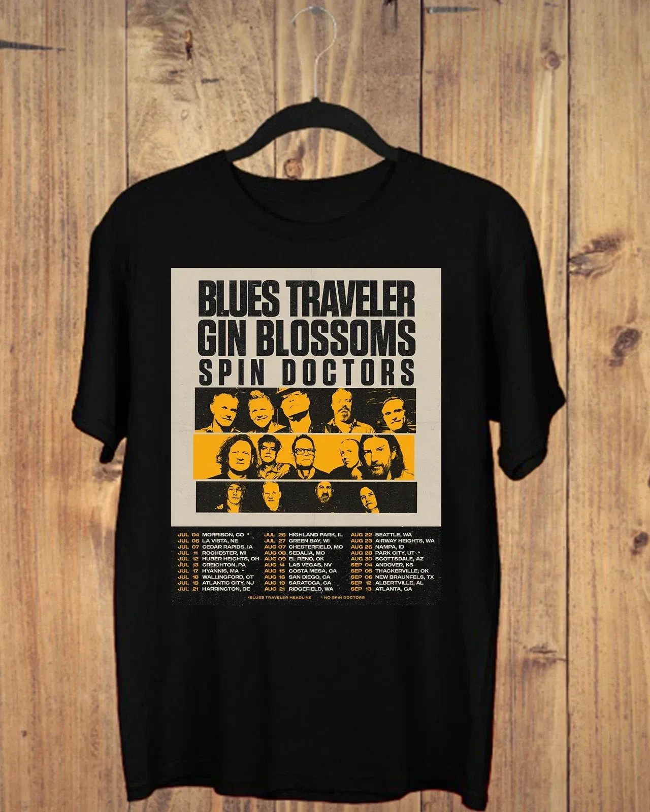 2025 Tour T-Shirt Featuring Blue Traveler Gin Blossoms Spin Doctors