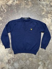 Lyle & Scott Vintage Wool V Neck Jumper Navy Men’s XL Made in Scotland Repair