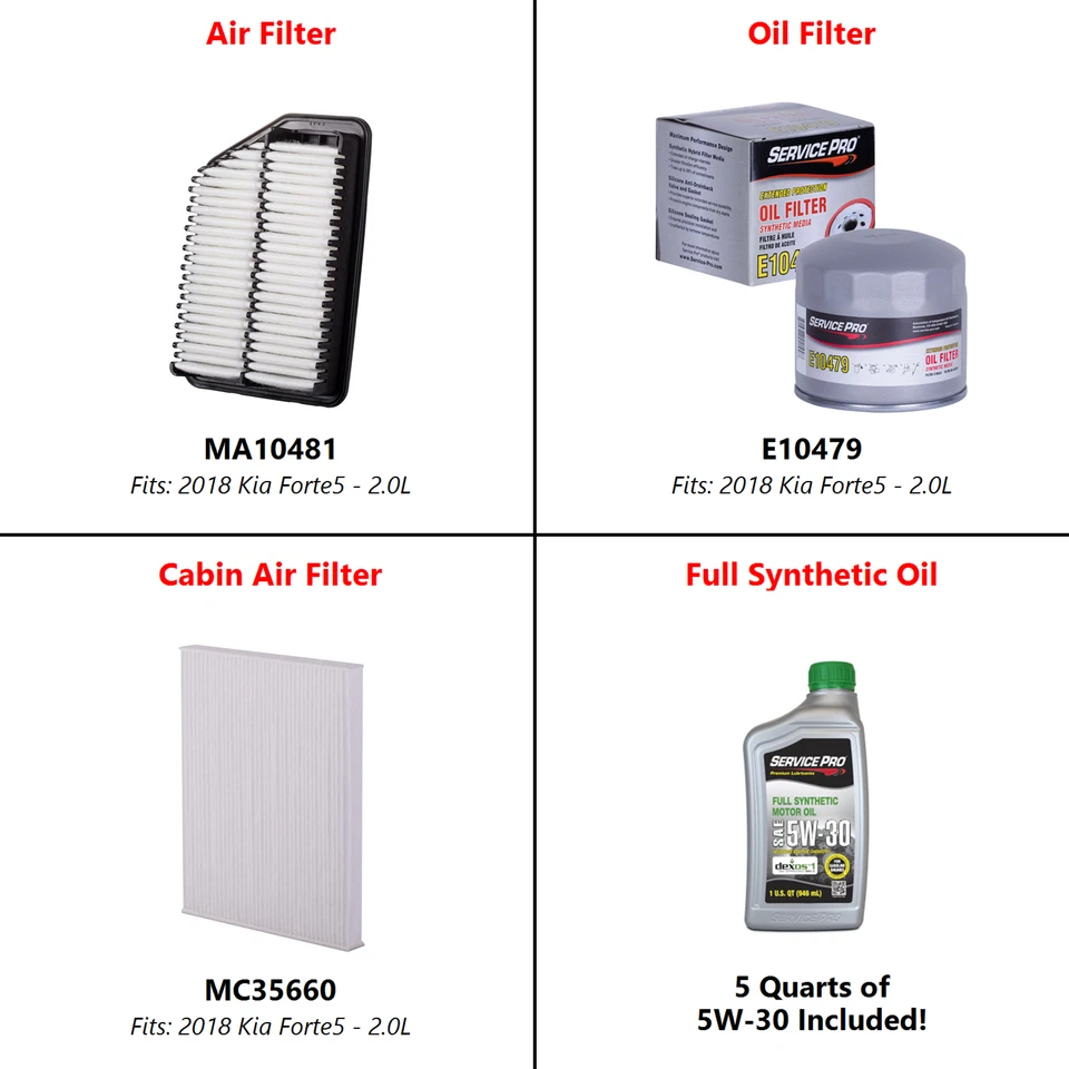 2018 Kia Forte5 2.0L Complete Cabin, Air & Oil Filter Kit (5W-30) Foto 2 de 4