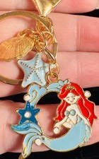 Mermaid Ocean Charm Keychain Gold Tone Starfish Shell Bag Charm