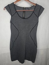 Express Bodycon Mini Dress Gray Black Trim Back Zip Stretch Cap Sleeve Y2K 8