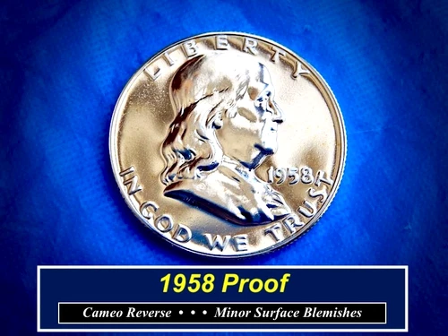 1958 PROOF Franklin ➳ Deep Mirrors ➳ Minor Surface Blems ➳ Cameo Reverse ➳158Pz