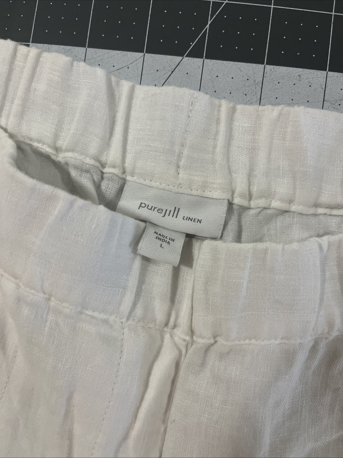 Purejill Linen Pants Size L White Wide / Roll / Crop Leg Beach Classic