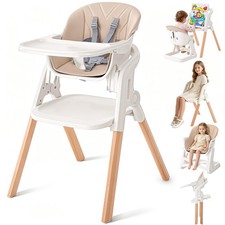 Foldable Baby High Chair, 4-in-1 Convertible Wooden Baby Highchairs Beige  ...