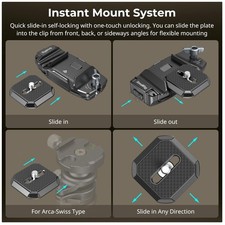 Camera Clip with Quick Release Plate - Backpack Strap Mount/