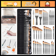 40 PCS Professional Paint Brush Set with Palette Knife  Canvas Roll - Acrylic,