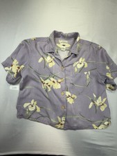 Vintage 90s Original Island Sport Rayon Shirt S Purple Floral Hawaiian Hong Kong