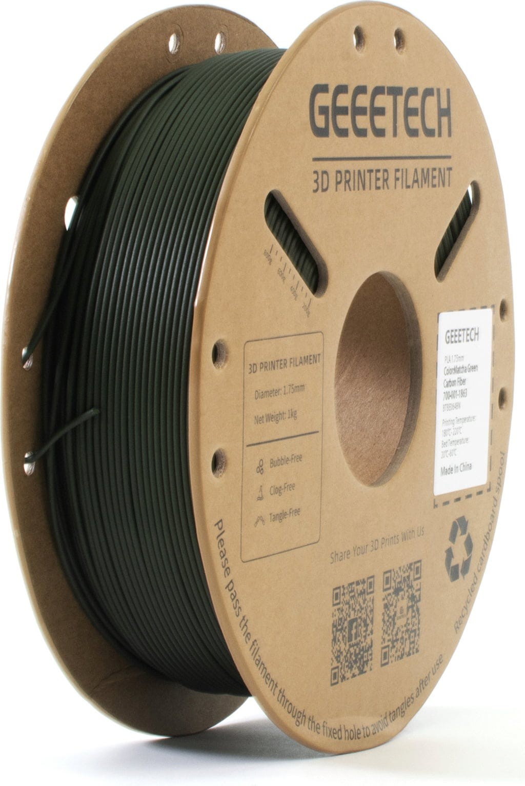 GEEETECH PLA Carbon Fiber Filament 1.75mm 1kg Matcha Grün 3D-Drucker