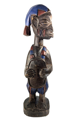 Vtg African Carving Statue Yoruba Male Figurine Nigeria 20'' tall Ebony Red Blue