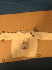 ARAN SWEATER MARKET IRISH WOOL PULLOVER LAMB APPLIQUE CHILD'S Large