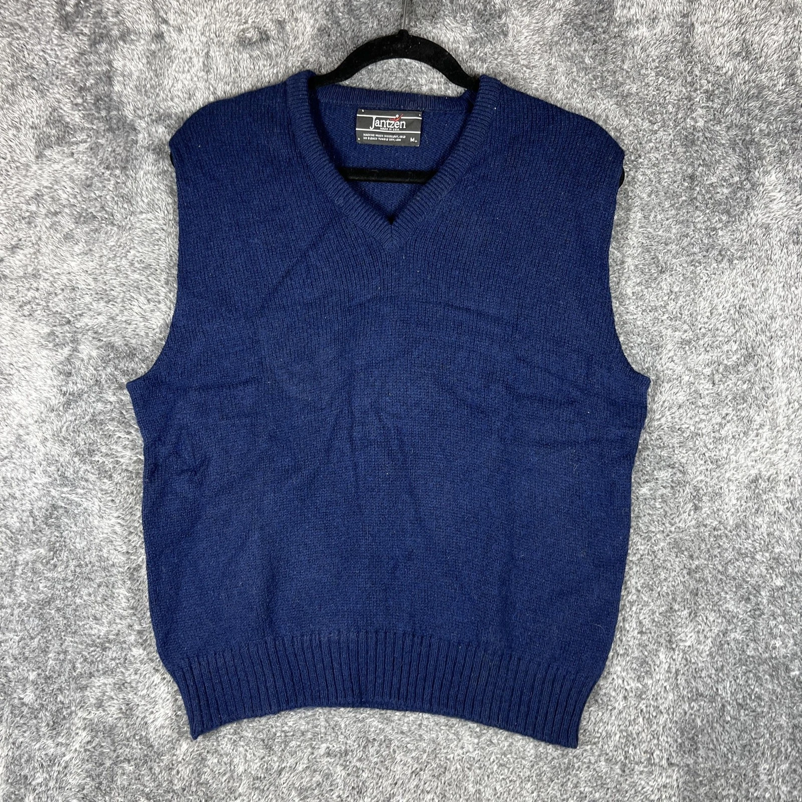 Jantzen Sweater Vest Mens M Blue V-Neck Wool Acrylic Collarless Lightweight