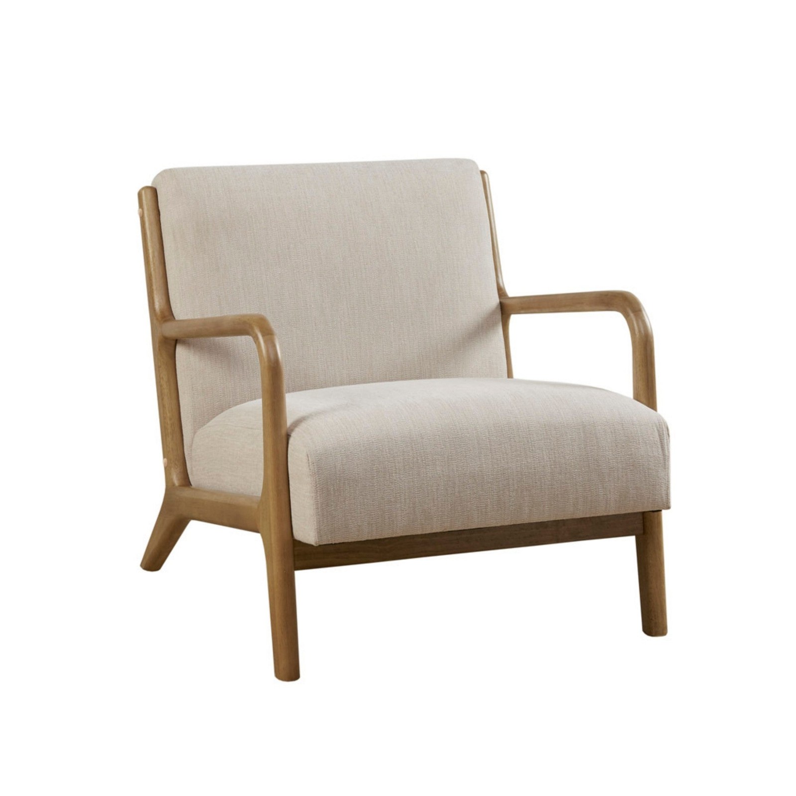 Mid-Century Cream Lounge Chair: Upholstered, Solid Wood Frame