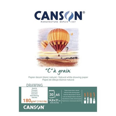 Canson ''C à Grain A5 180g White Drawing & Sketching Paper Pad, 30 Sheets, F...