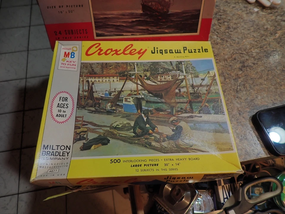 Винтажный лот из 2 пазлов Croxley Jig Saw серебряные паруса и починки сетей - морские - Изображение 2 из 4