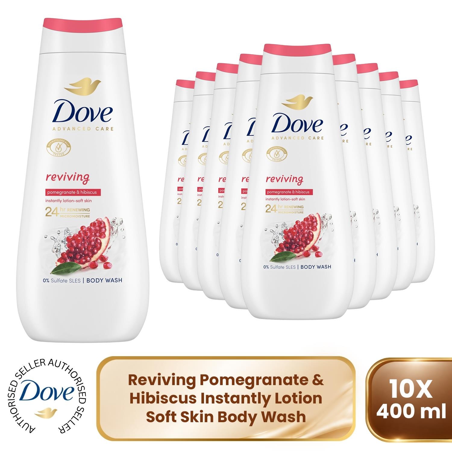 Dove 'Body Wash' Reviving for 24Hrs Renewing Micromoisture, 3x 400ml in White - Image 6