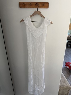 VTG 90s April Cornell White Maxi Dress Lace Collar Size Med Sheer