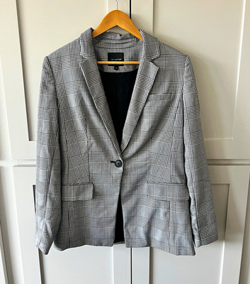 The Limited Womens 8 Glen Plaid Blazer Black White Prince of Wales Stretch