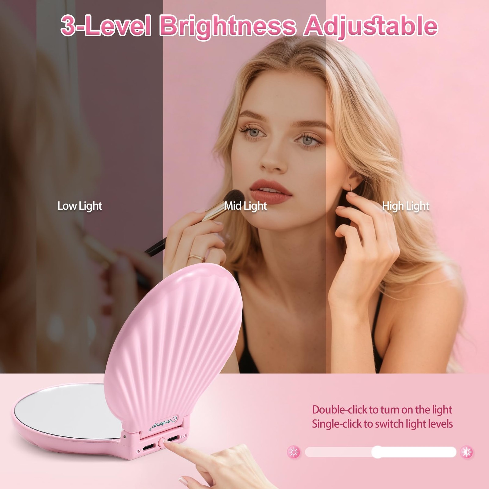 Shell Compact Mirrior Pocket Mirror, Compact Mirror with Light, Small Travel 3.5