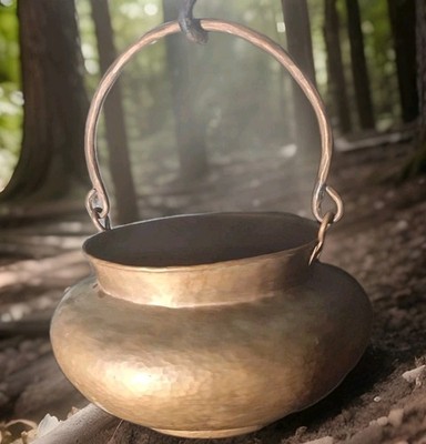 Primitive Copper Cauldron Hand Hammered Handle Hearth Pot 1.75 Gal 6.65 Liters 