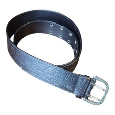 Express Black Embossed Genuine Leather Belt Sz M Silver Color Buckle