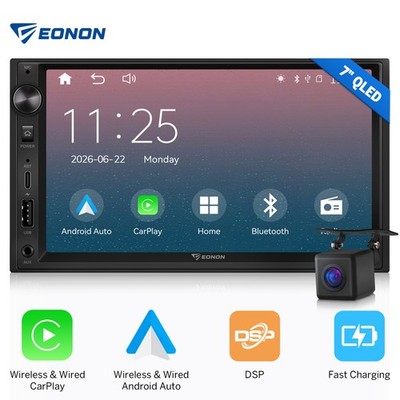 CAM+Eonon 7'' QLED Double DIN Android Auto Car Stereo Radio CarPlay GPS Bluetooth