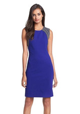 Diane Von Furstenberg Knit Color Block Sheath Dress Sz 14 DV8 Hallie Shift $385