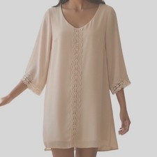 ASTR the Label Blush Cream Crochet Lace Inset Bell Sleeve Shift Dress NWOT S