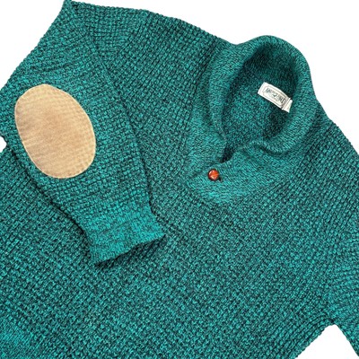VTG American Eagle Green Cowl Coif Neck Turtleneck Elbow Patches Sweater Sz L