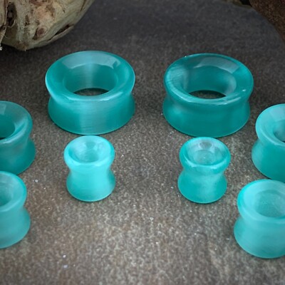 Pair of Stone Double Flare Plugs coffin teardrop round organic