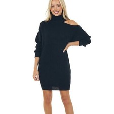 NEW Black Ribbed Knit Cold Shoulder Sweater Dress 4